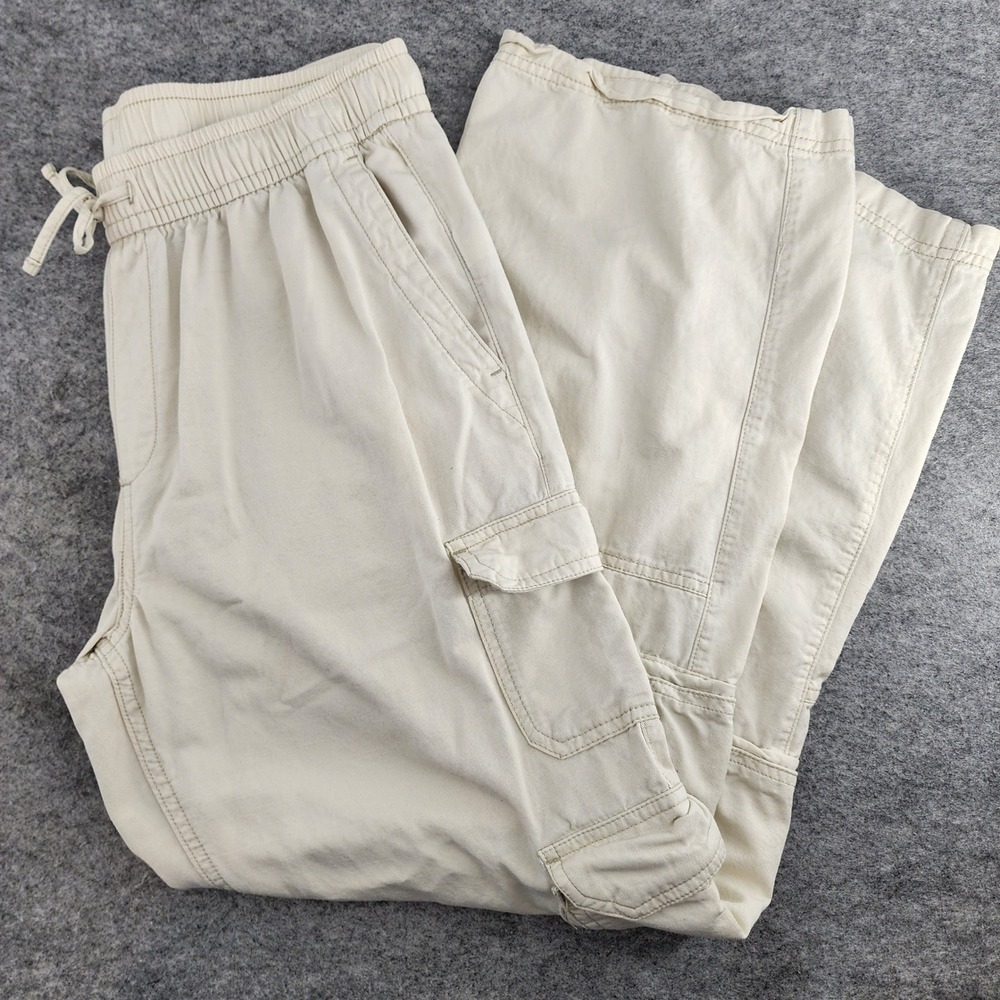 Old Navy Mid-Rise Wide Leg Cargo Pants Beige Comfort Waistband Womens Medium